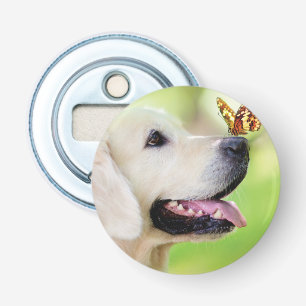 Sierkussen voor labrador en vlinder button flesopener