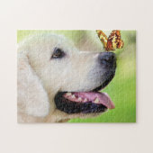 Sierkussen voor labrador en vlinder legpuzzel (Horizontaal)