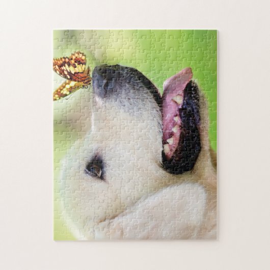 Sierkussen voor labrador en vlinder legpuzzel (Verticaal)