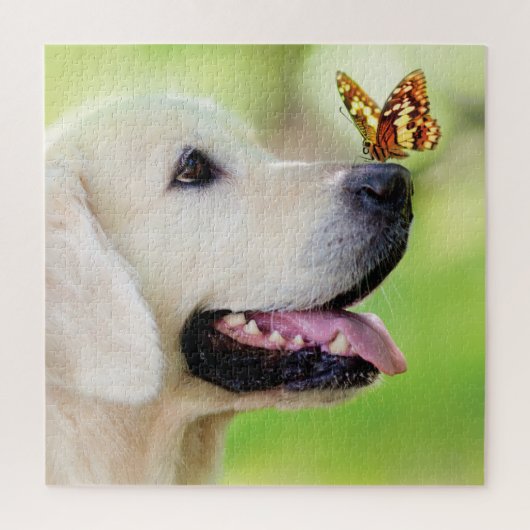 Sierkussen voor labrador en vlinder legpuzzel (Verticaal)