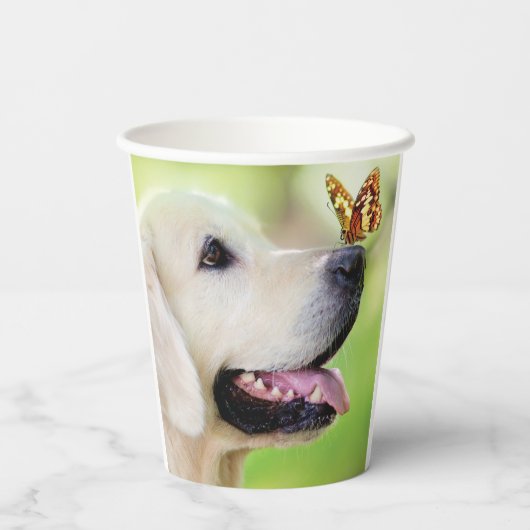 Sierkussen voor labrador en vlinder papieren bekers (Achterkant)