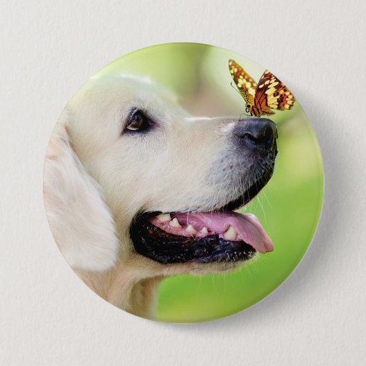 Sierkussen voor labrador en vlinder ronde button 7,6 cm (Voorkant)
