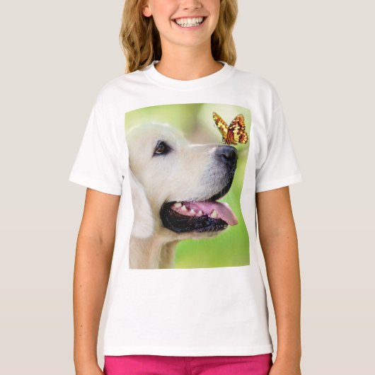 Sierkussen voor labrador en vlinder t-shirt (Voorkant)