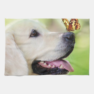 Sierkussen voor labrador en vlinder theedoek