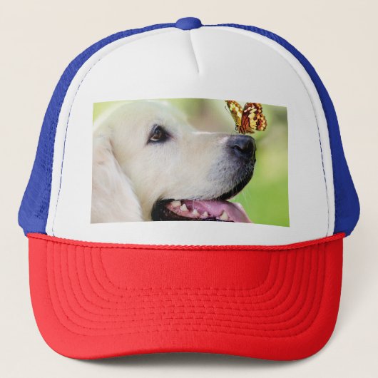Sierkussen voor labrador en vlinder trucker pet (Voorkant)