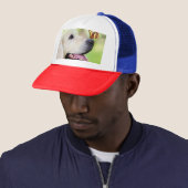 Sierkussen voor labrador en vlinder trucker pet (In situ)