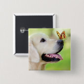 Sierkussen voor labrador en vlinder vierkante button 5,1 cm (Voorkant /achterkant)