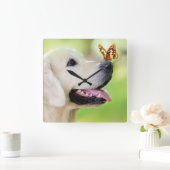 Sierkussen voor labrador en vlinder vierkante klok (Huis)