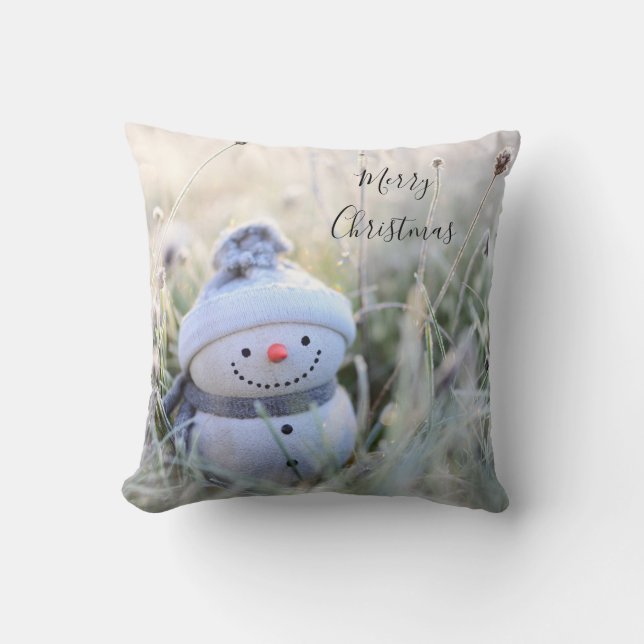 Sierkussen voor prettige kerstfeestdag in Snowman (Voorkant)