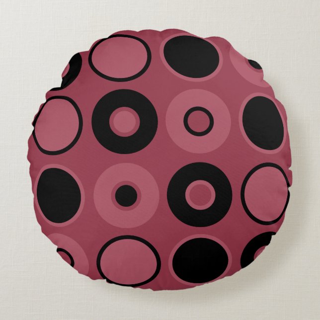 Sierkussen voor roze en zwarte cirkels rond kussen (Voorkant)
