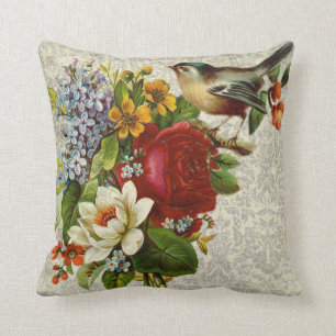 Sierkussen voor vogel- en bloemen katoen 16 x 16 i