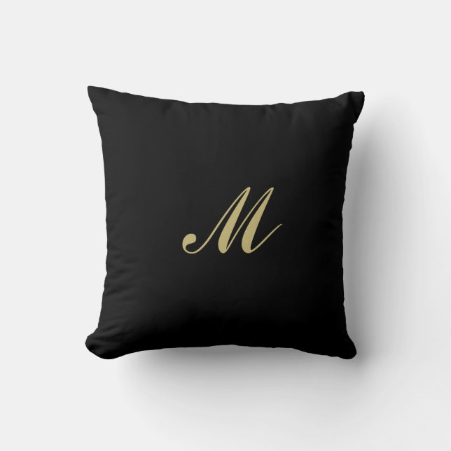 Sierkussen Zwart Goud Custom Monogram (Voorkant)