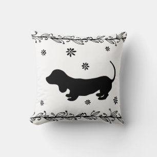 Sierkussen zwart-wit Dachshund Silhouette