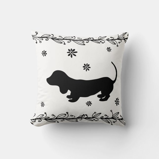 Sierkussen zwart-wit Dachshund Silhouette (Voorkant)