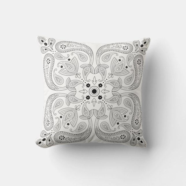 Sierkussen zwart-wit paisleypatroon (Voorkant)