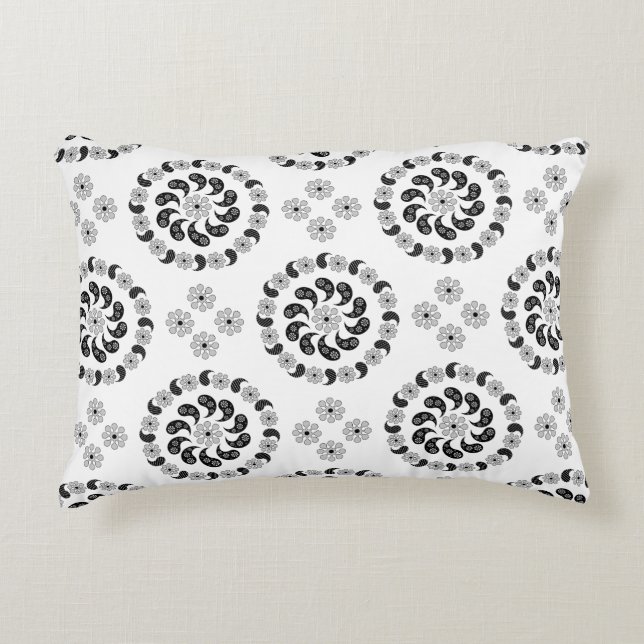 Sierkussen zwart-wit paisleypatroon accent kussen (Voorkant)