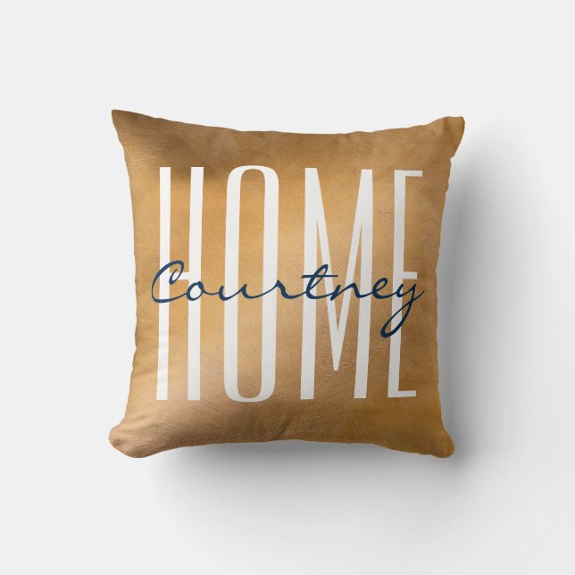 Sierkussennen Jouw naam van koper en marine Kussen (Voorkant)