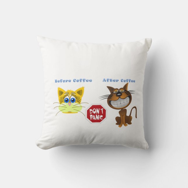 Sierkussennen katten voor na koffie wit kussen (Voorkant)