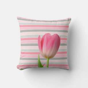Sierkussennen pastel streep roze tulp kussen