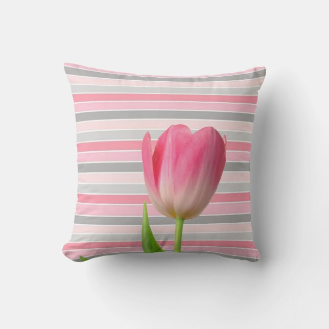 Sierkussennen pastel streep roze tulp kussen (Voorkant)