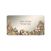 Sierlabel met gouden witte bloemmotief en adres etiket (Voorkant)