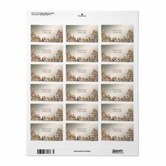 Sierlabel met gouden witte bloemmotief en adres etiket (Full Sheet)