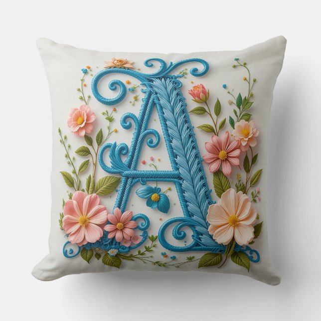 Sierletter A Bloemtypografie Monogram 🌸 Kussen (Voorkant)