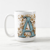 Sierletter A Met Blauwe Emaille Koffiemok (Links)