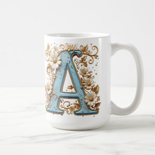 Sierletter A Met Blauwe Emaille Koffiemok (Rechts)