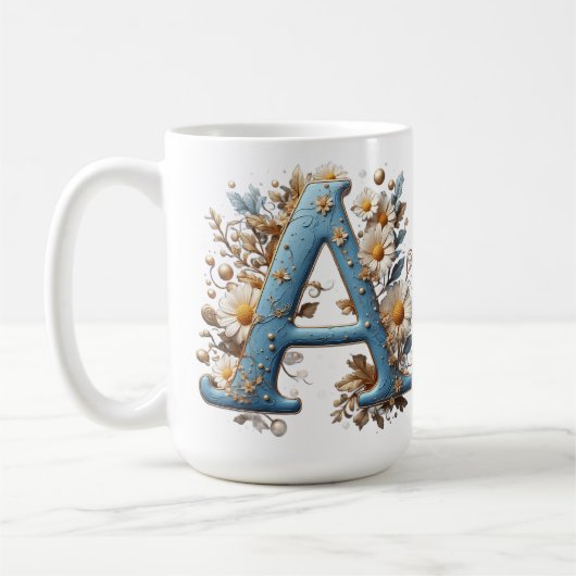 Sierletter A Met Blauwe Emaille Koffiemok (Links)