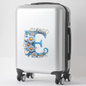 Sierletter E Met Blauwe Email Sticker (Koffer)