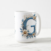 Sierletter G Met Blauwe Emaille Koffiemok (Voorkant rechts)