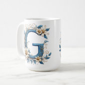 Sierletter G Met Blauwe Emaille Koffiemok (Voorkant links)