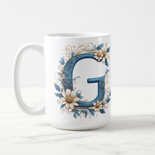 Sierletter G Met Blauwe Emaille Koffiemok (Links)