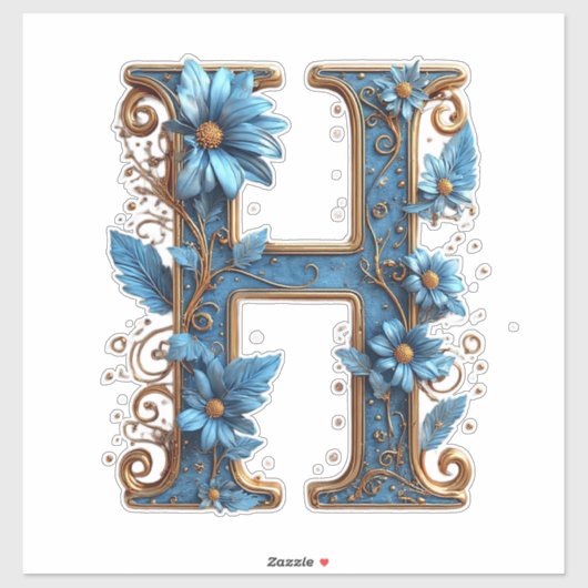 Sierletter H Met Blauwe Email Sticker (Vel)