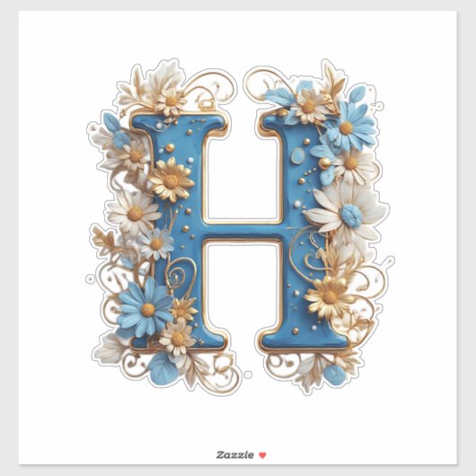 Sierletter H Met Blauwe Emaille Sticker (Vel)