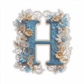 Sierletter H Met Blauwe Emaille Sticker (Voorkant)