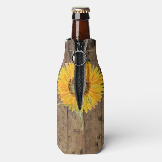 Sierlicht hout zonnebloem bloem natuur Bruiloften Flesjeskoeler (Fles Achterkant)
