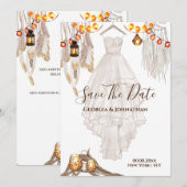 Sierlicht veer boho macrame lantaarn bruiloft save the date (Voorkant / Achterkant)