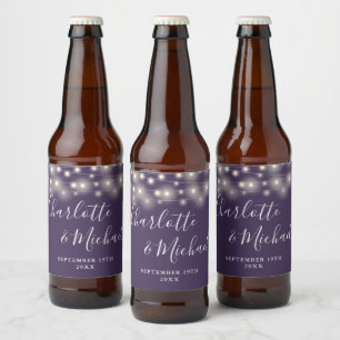 Sierlichten Handtekening Script Paarse Huwelijk Bier Etiket