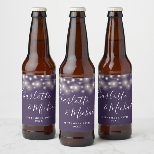 Sierlichten Handtekening Script Paarse Huwelijk Bier Etiket (Flessen)