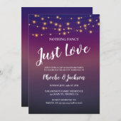 Sierlichten op paarse trouwfeestvluchtige bruiloft kaart (Voorkant / Achterkant)