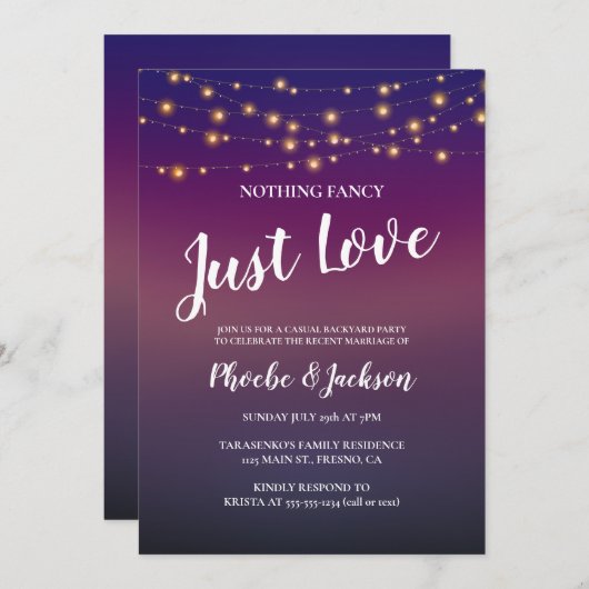 Sierlichten op paarse trouwfeestvluchtige bruiloft kaart (Voorkant / Achterkant)