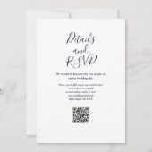 Sierlichten Script Navy Blau QR Code Trouwkaart Kaart (Achterkant)