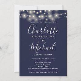 Sierlichten Script Navy Blau QR Code Trouwkaart Kaart