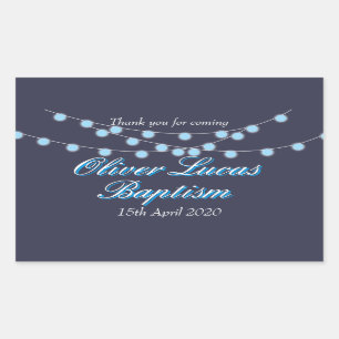 Sierlichtjes Blauwe Doop Favor Rechthoekige Sticker