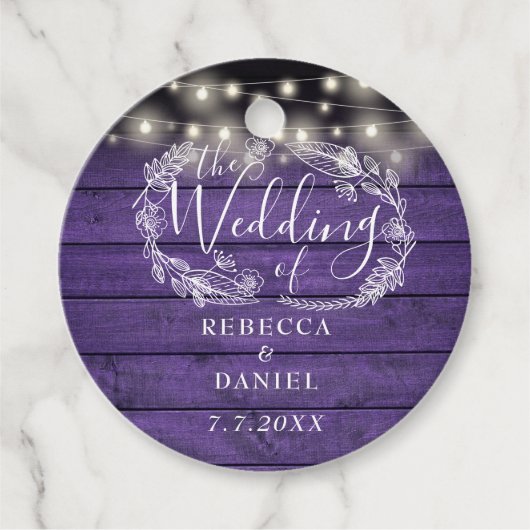 Sierlichtjes Bloem Paars Rustiek Houten Bruiloft Bedankjes Labels (Voorkant)