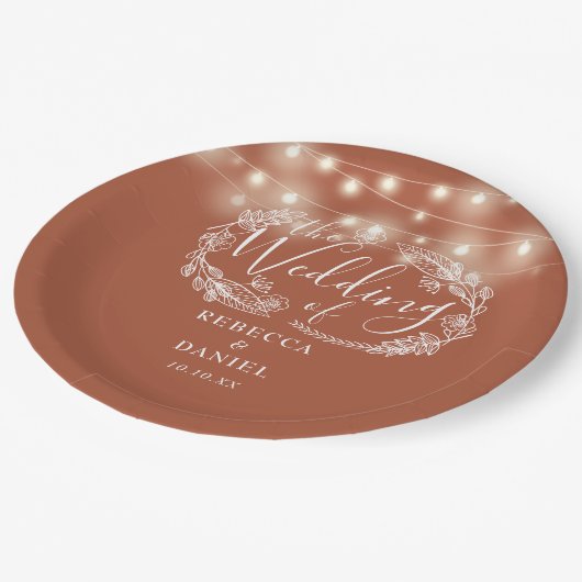 Sierlichtjes Bloem Terracotta Bruiloft Papieren Bordje (Gekanteld)