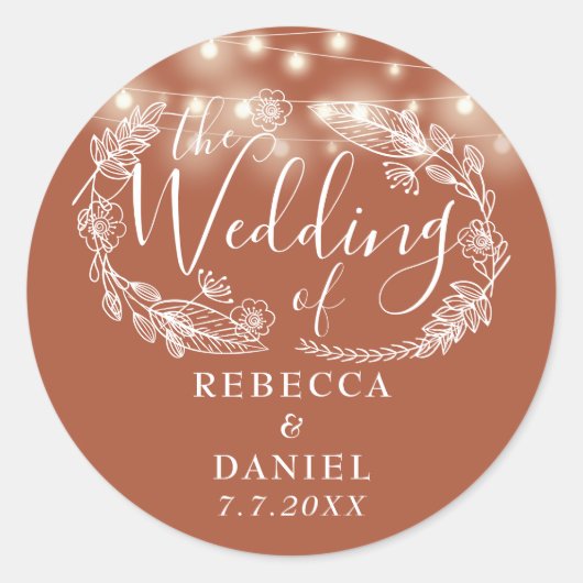 Sierlichtjes bloem terracotta bruiloft ronde sticker (Voorkant)