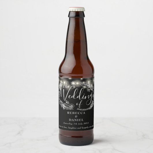 Sierlichtjes Bloem Zwarte En Witte Bruiloft Bier Etiket (Voorkant)